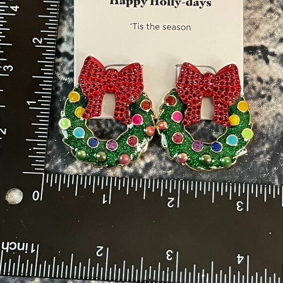 Sugarfix Happy Holly-Days BaubleBar Christmas Wreath Bow Earrings - Picture 3 of 5